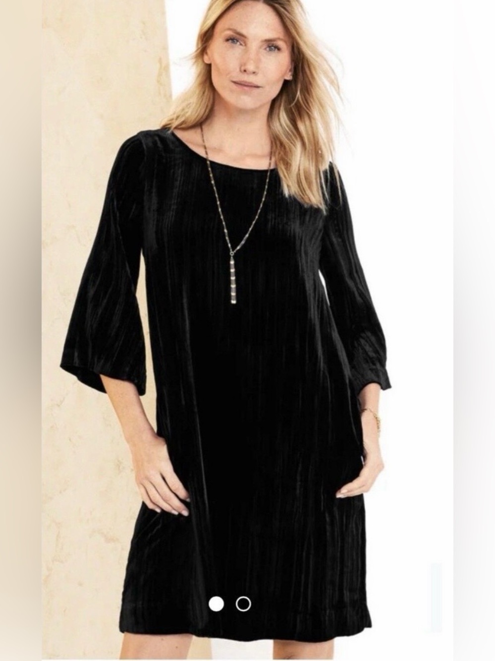 Garnet Hill crinkled velvet dress with a scoop neckline and long sleeves Size 16
